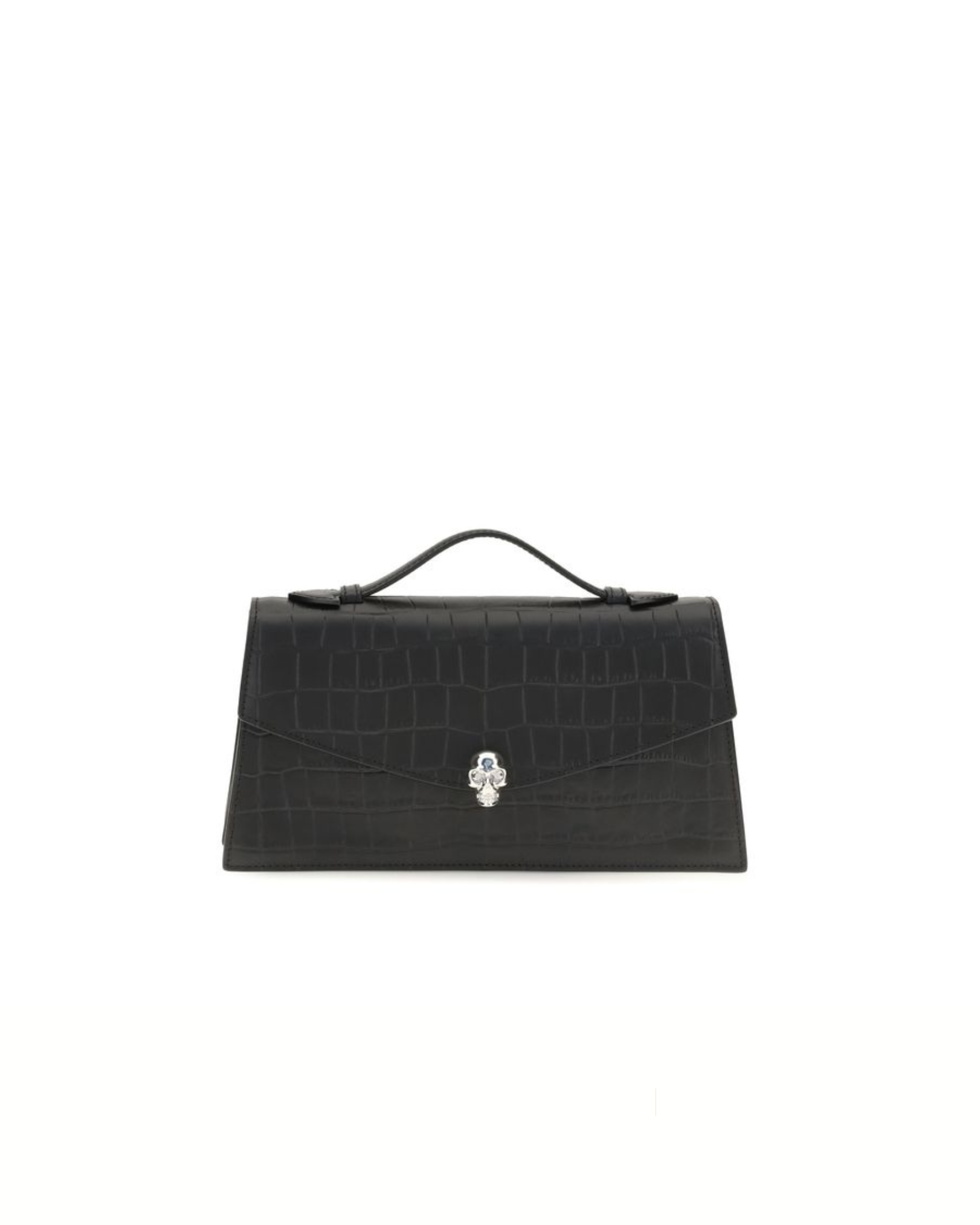 Alexander McQueen Skull Handbag Nera in Pelle Stampa Coccodrillo