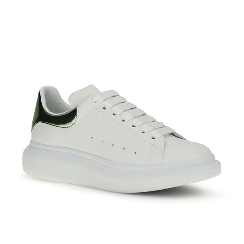 Alexander McQueen – Sneakers Oversized in Pelle di Vitello Bianca con Dettaglio iridescente verde