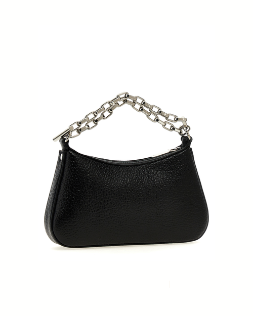 Alexander McQueen T-Bar Mini Nera in Pelle di Agnello con Manico a Catena