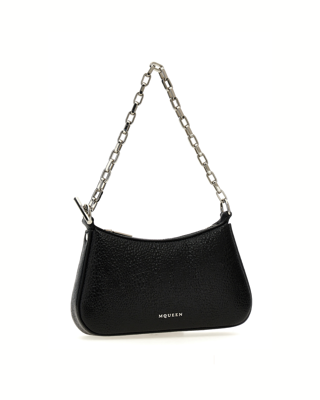 Alexander McQueen T-Bar Mini Nera in Pelle di Agnello con Manico a Catena