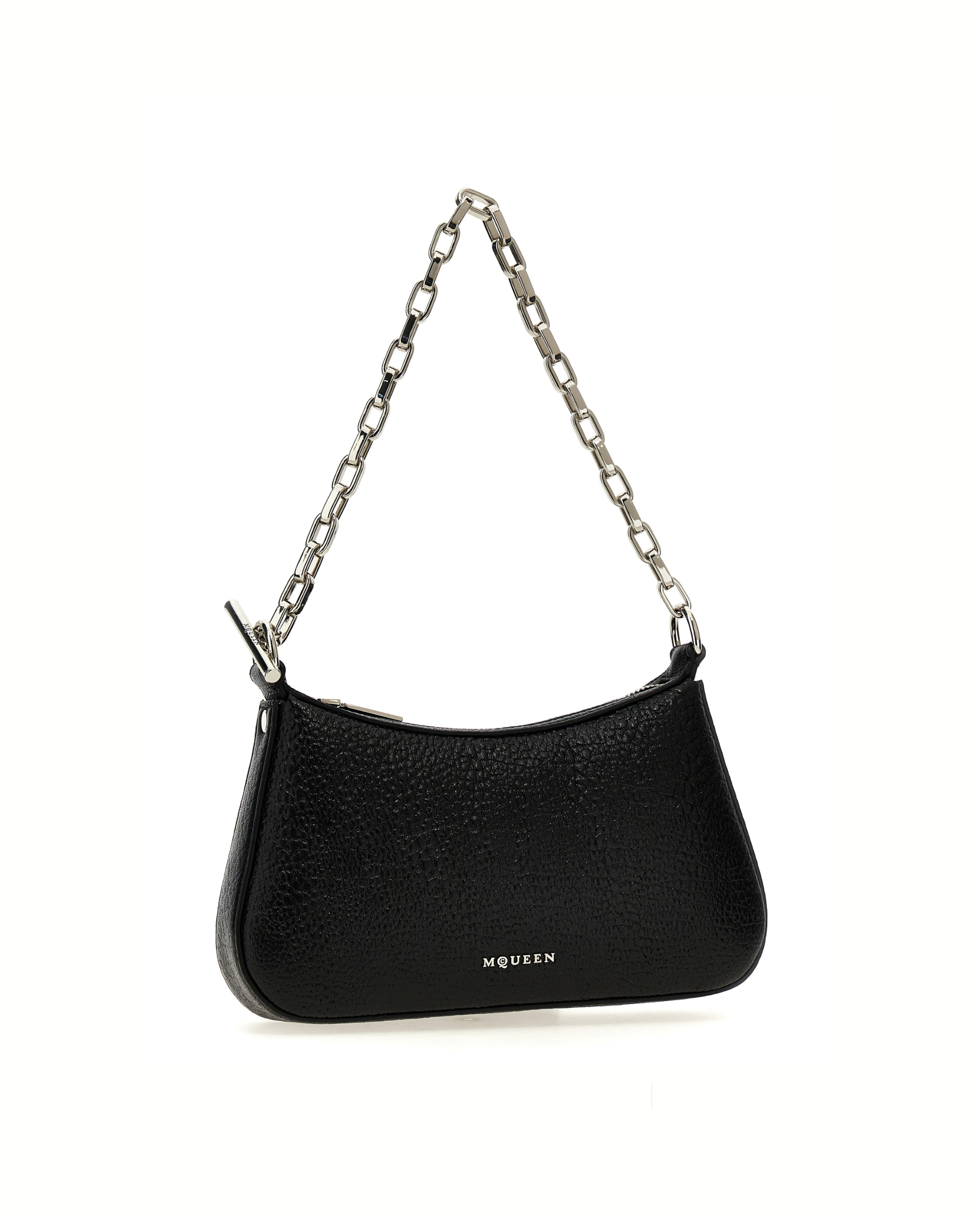 Alexander McQueen T-Bar Mini Nera in Pelle di Agnello con Manico a Catena