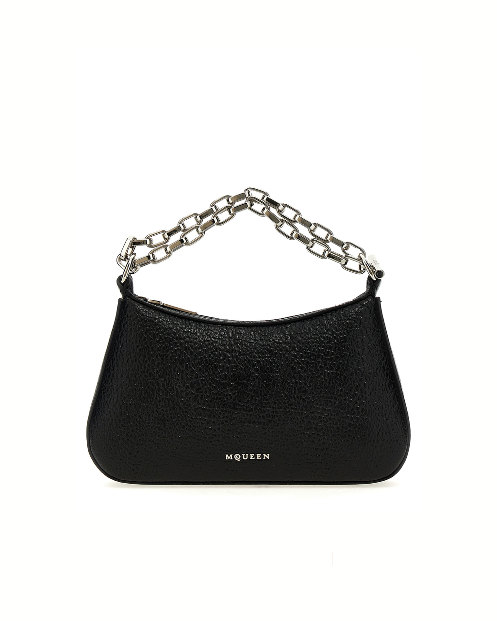 Alexander McQueen T-Bar Mini Nera in Pelle di Agnello con Manico a Catena