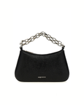 Alexander McQueen T-Bar Mini Nera in Pelle di Agnello con Manico a Catena