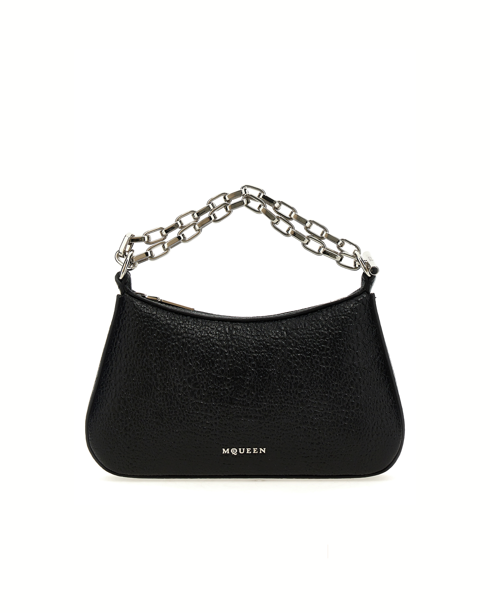 Alexander McQueen T-Bar Mini Nera in Pelle di Agnello con Manico a Catena