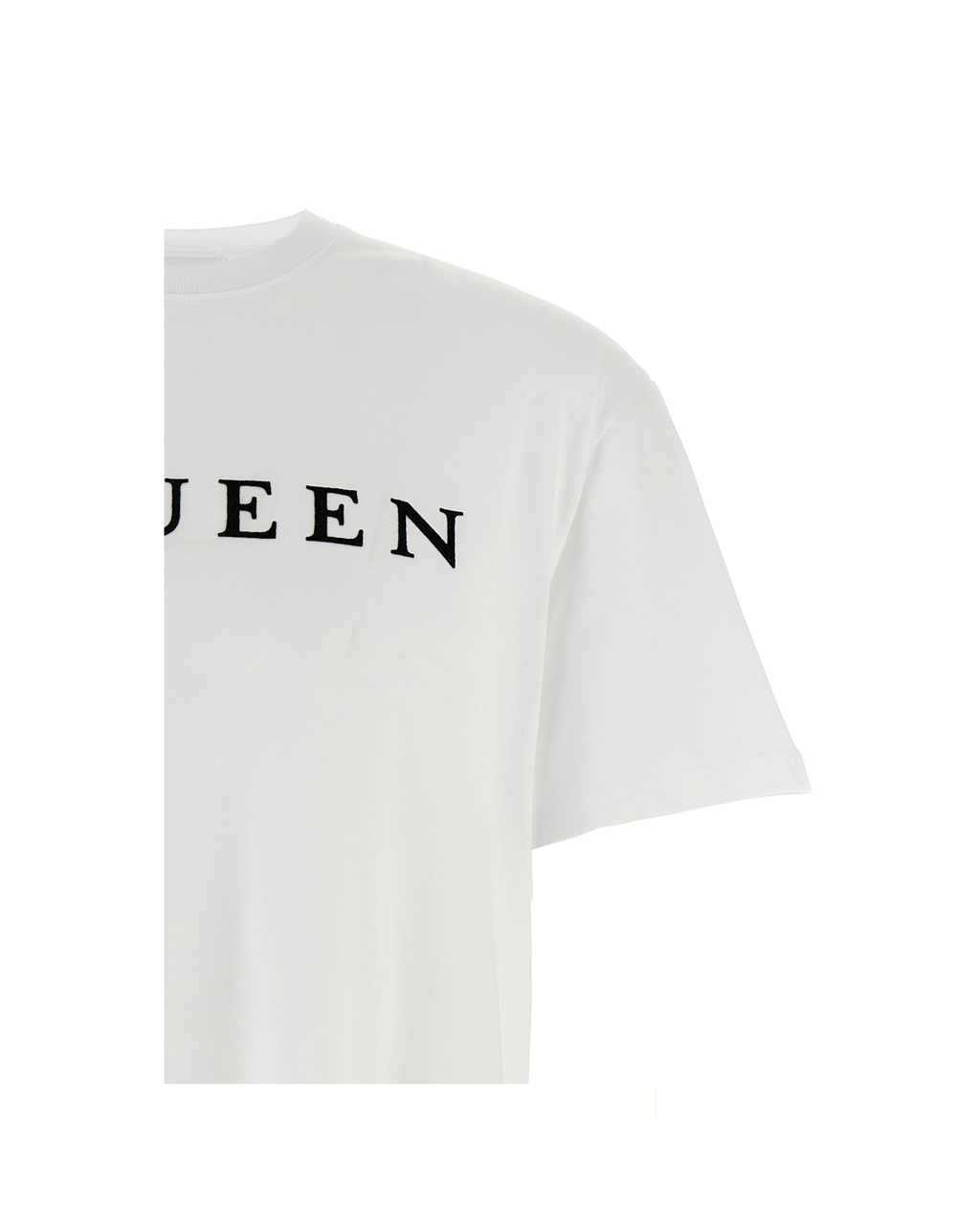Alexander McQueen T-Shirt Bianca in Cotone con Logo Flock McQueen