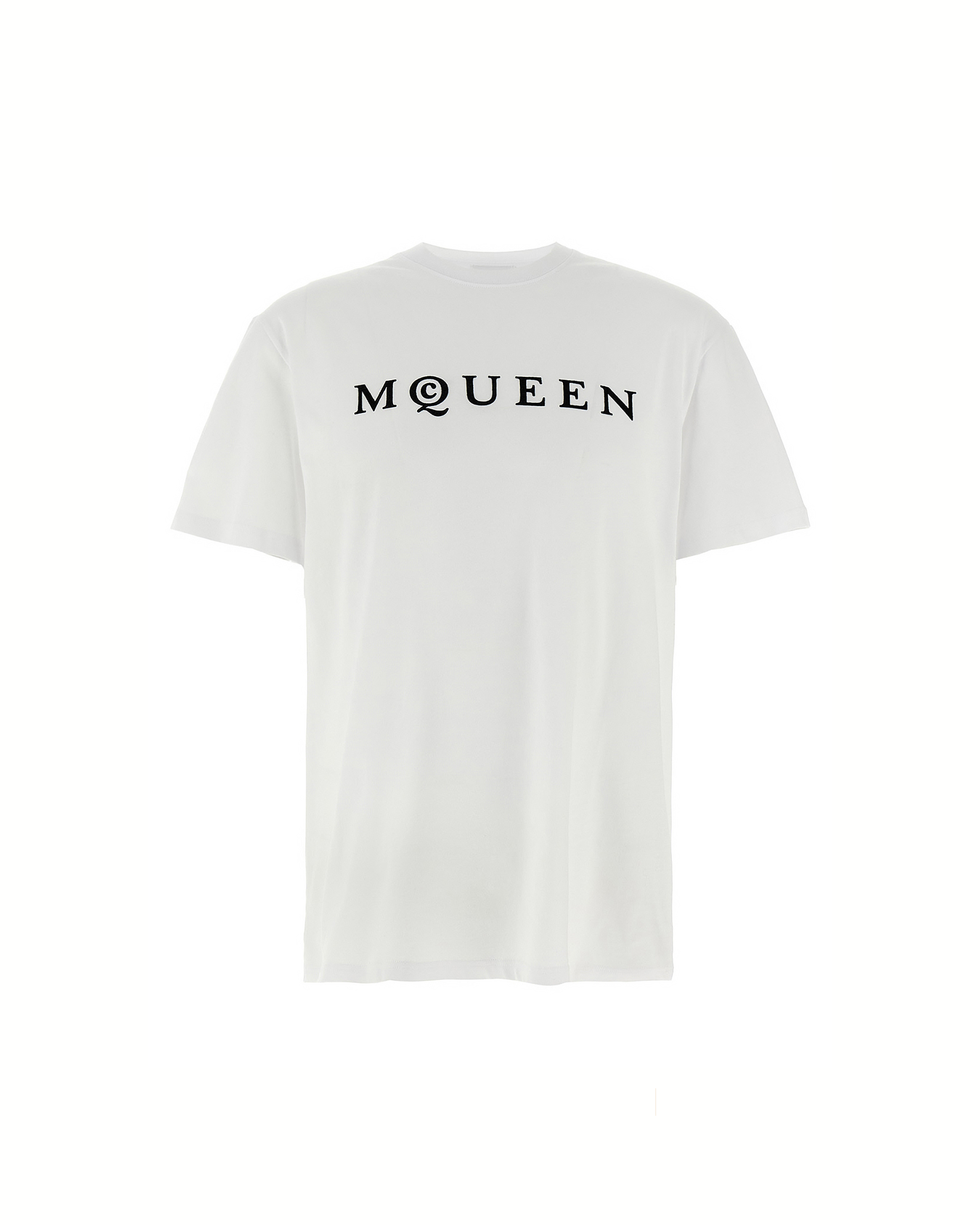 Alexander McQueen T-Shirt Bianca in Cotone con Logo Flock McQueen