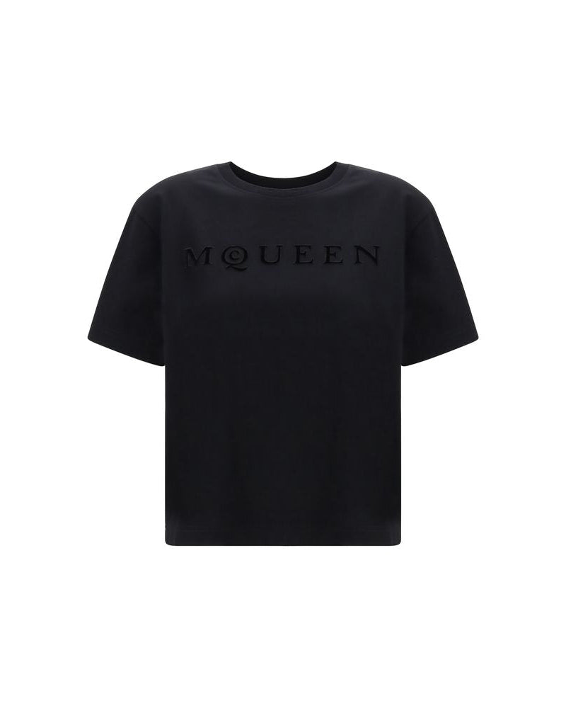 Alexander McQueen – T-Shirt Oversize Nera con Logo McQueen Embossed Tone-on-Tone