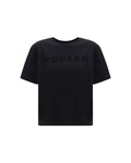 Alexander McQueen – T-Shirt Oversize Nera con Logo McQueen Embossed Tone-on-Tone