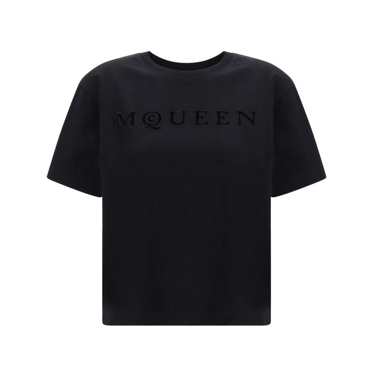 Alexander McQueen – T-Shirt Oversize Nera con Logo McQueen Embossed Tone-on-Tone