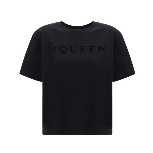 Alexander McQueen – T-Shirt Oversize Nera con Logo McQueen Embossed Tone-on-Tone