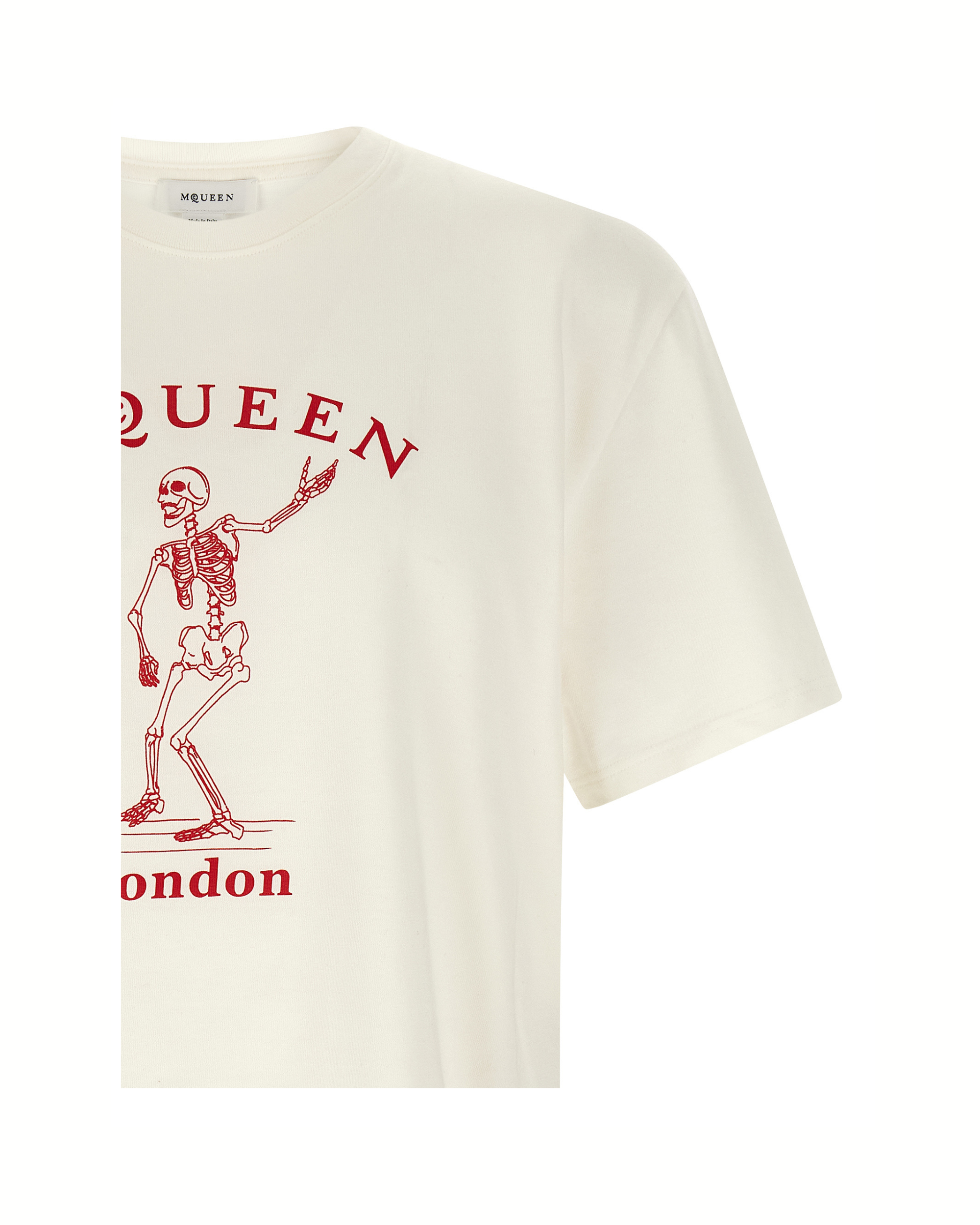 Alexander McQueen T-Shirt Skeleton London in Cotone Avorio con Stampa Rossa