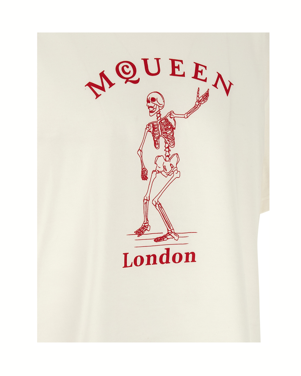 Alexander McQueen T-Shirt Skeleton London in Cotone Avorio con Stampa Rossa