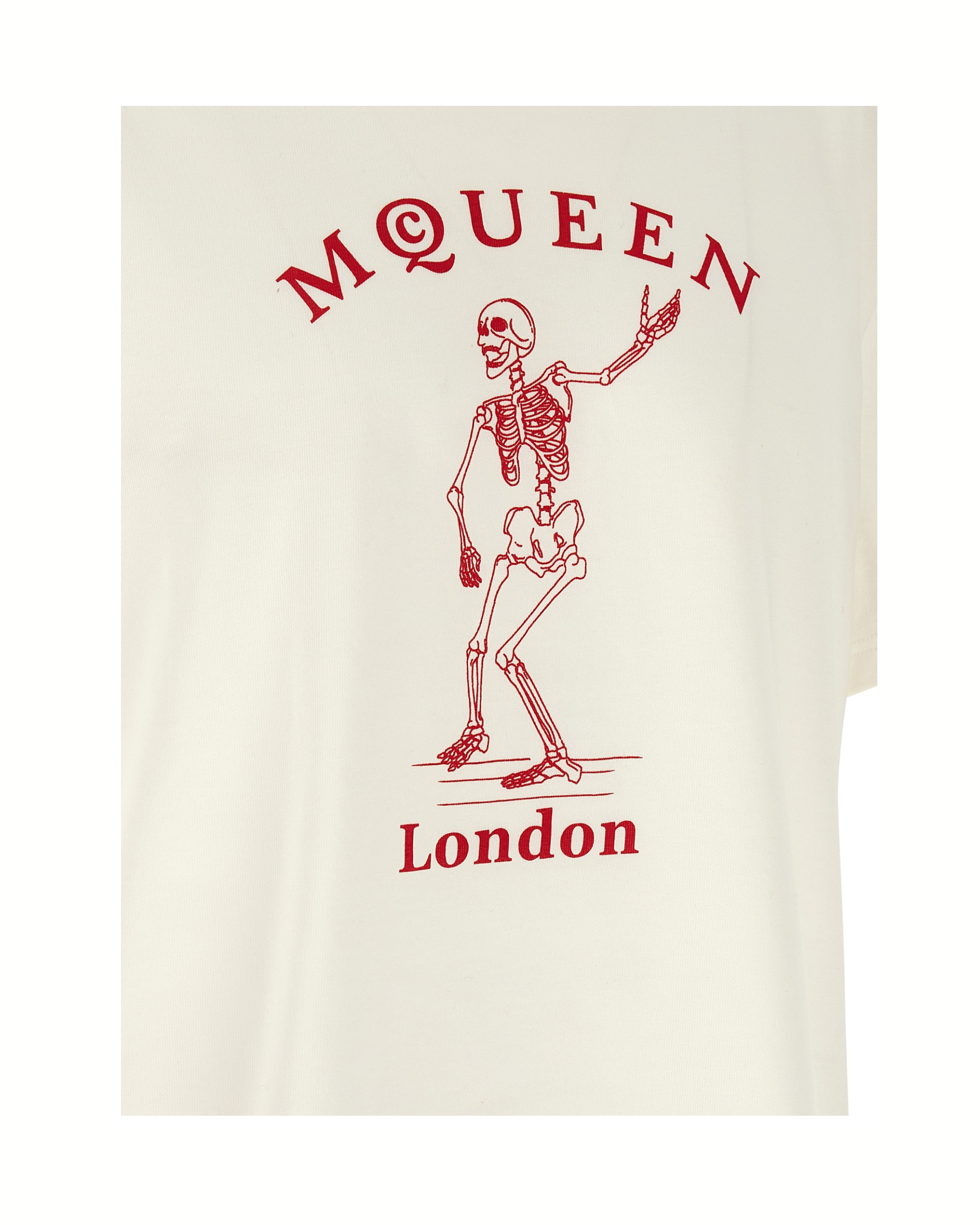 Alexander McQueen T-Shirt Skeleton London in Cotone Avorio con Stampa Rossa