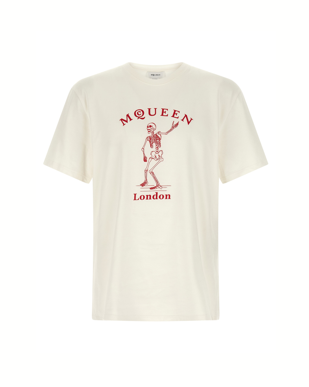 Alexander McQueen T-Shirt Skeleton London in Cotone Avorio con Stampa Rossa