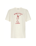 Alexander McQueen T-Shirt Skeleton London in Cotone Avorio con Stampa Rossa