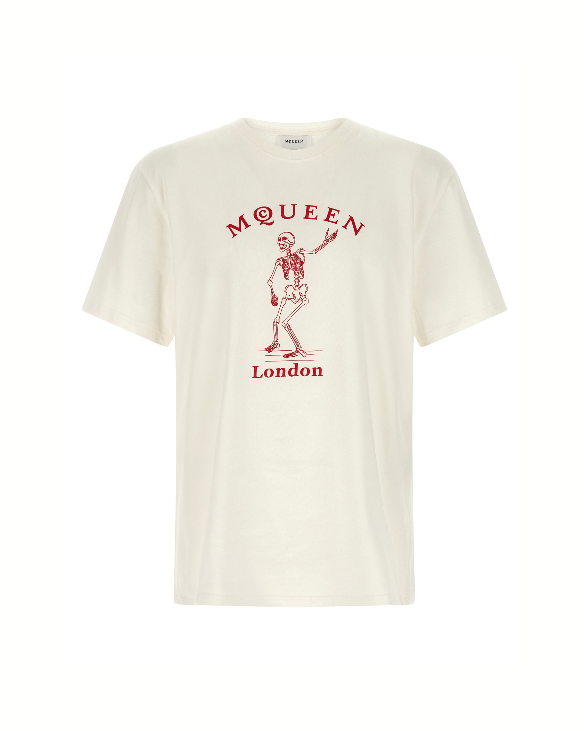 Alexander McQueen T-Shirt Skeleton London in Cotone Avorio con Stampa Rossa