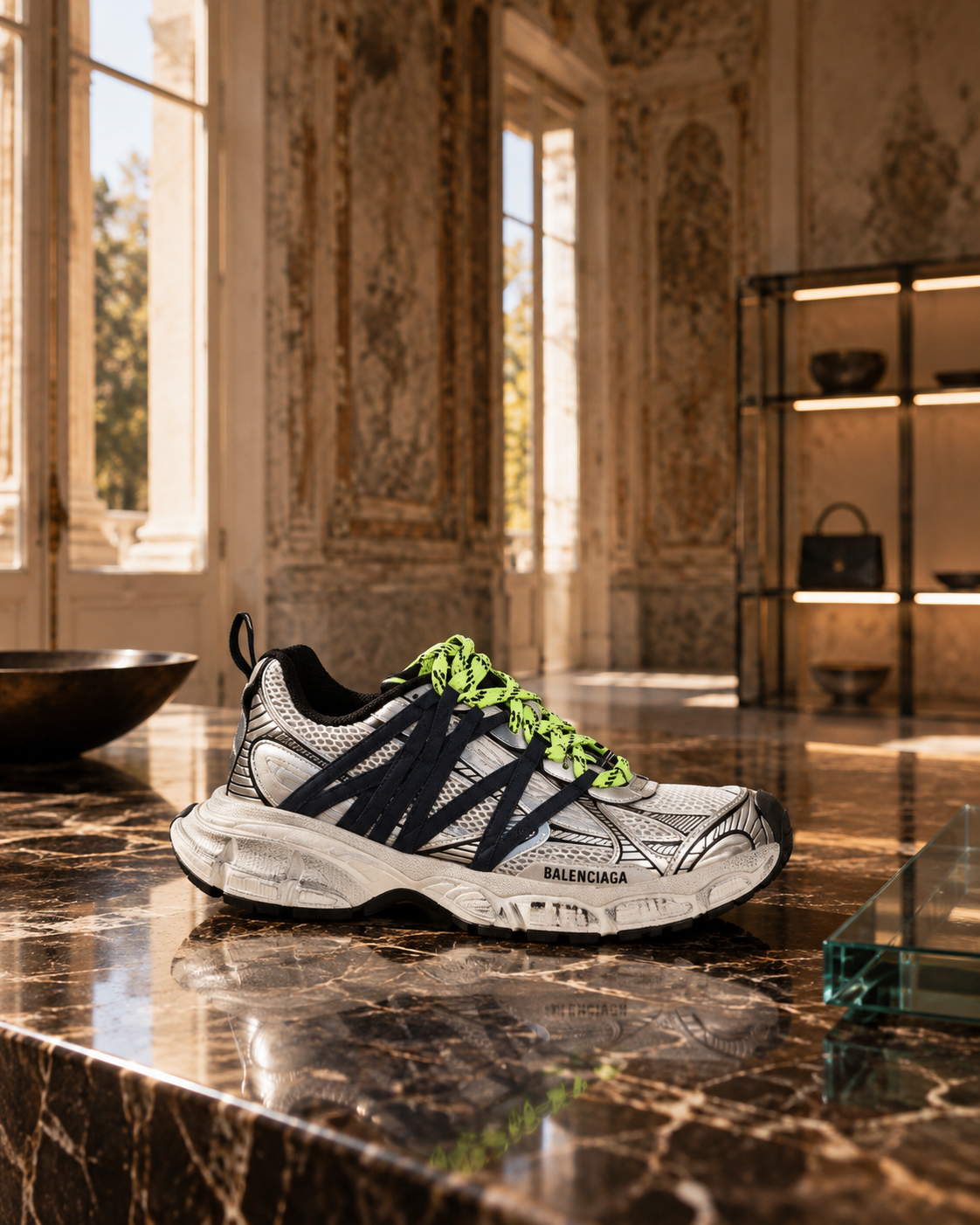 Balenciaga 3XL Interlace Sneakers White, Blue and Neon Green