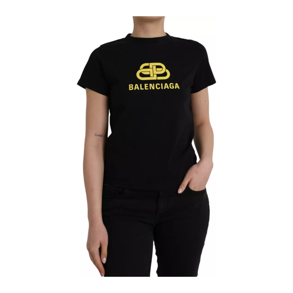 Balenciaga - Black Cotton Logo Print Crew Neck Short Sleeves T-shirt