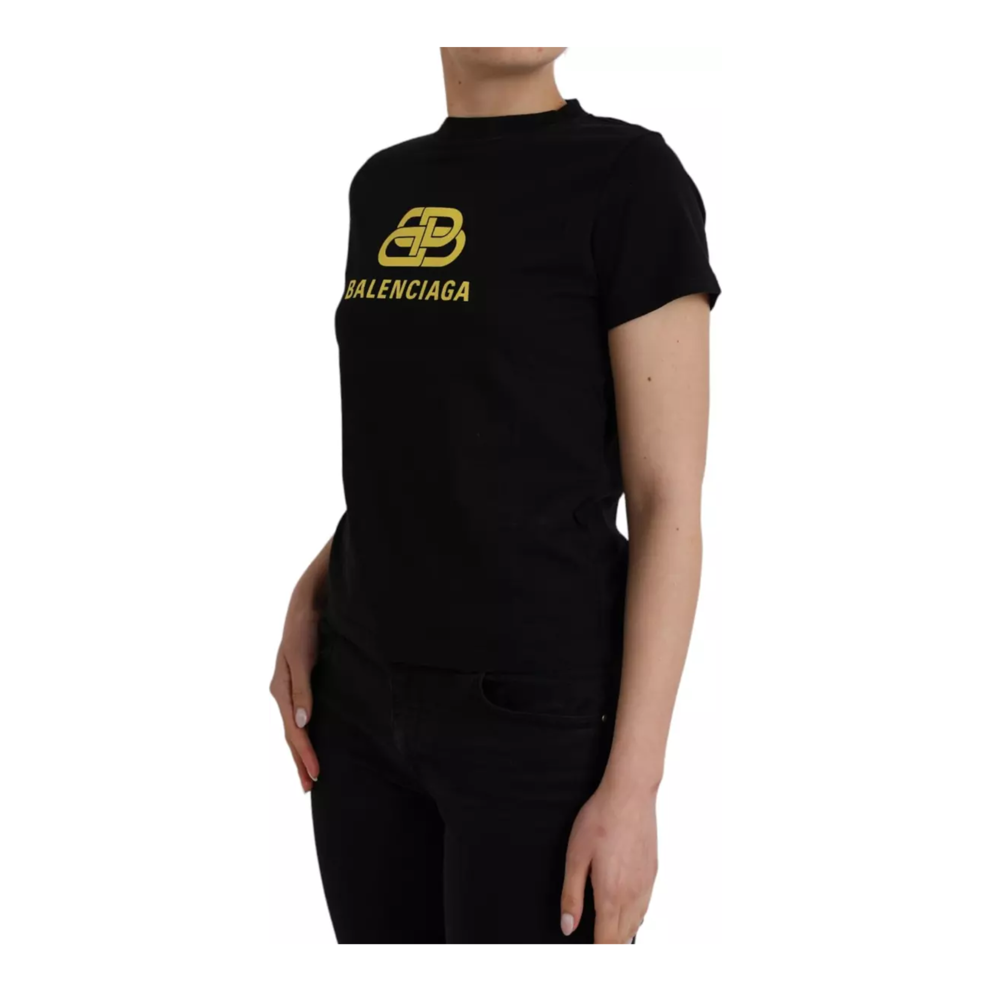 Balenciaga - Black Cotton Logo Print Crew Neck Short Sleeves T-shirt