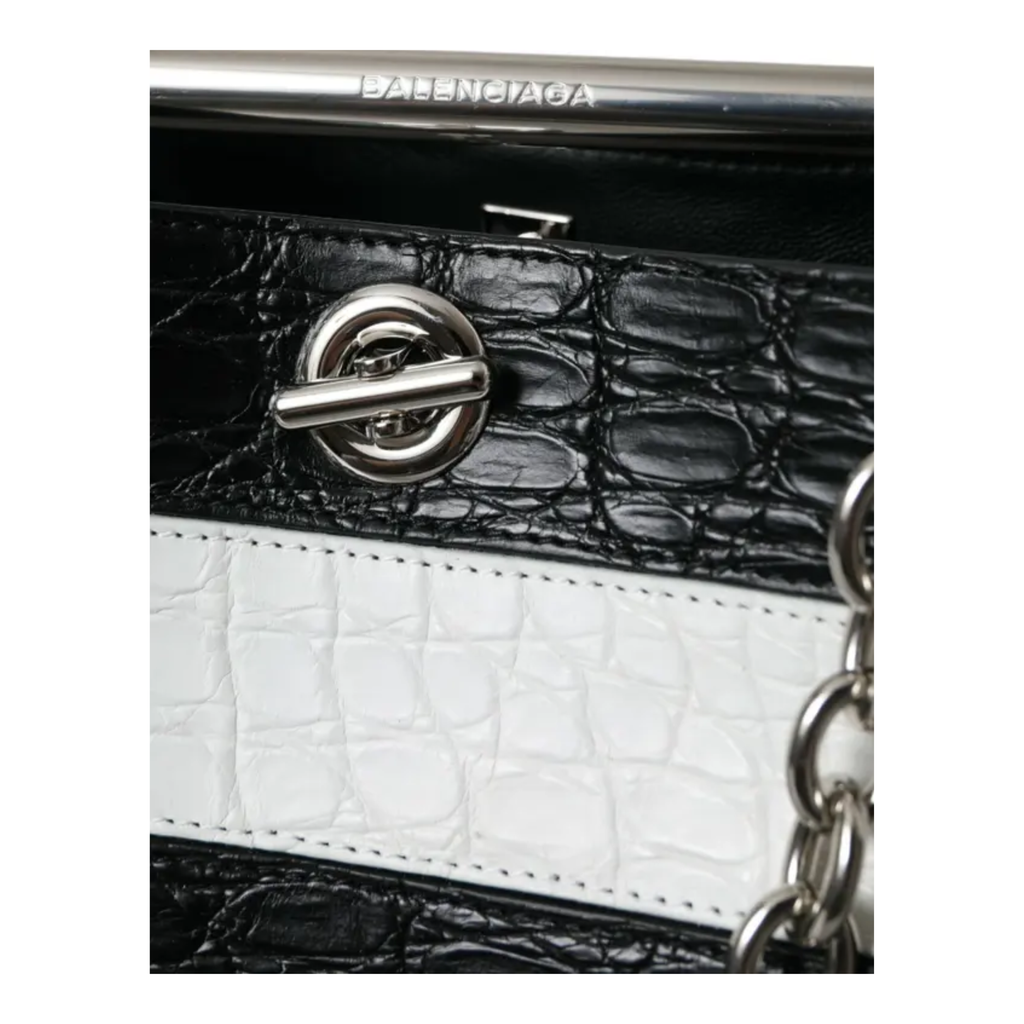 Balenciaga - Black White Striped Exotic Skin Leather Maxi Bucket Tote Bag