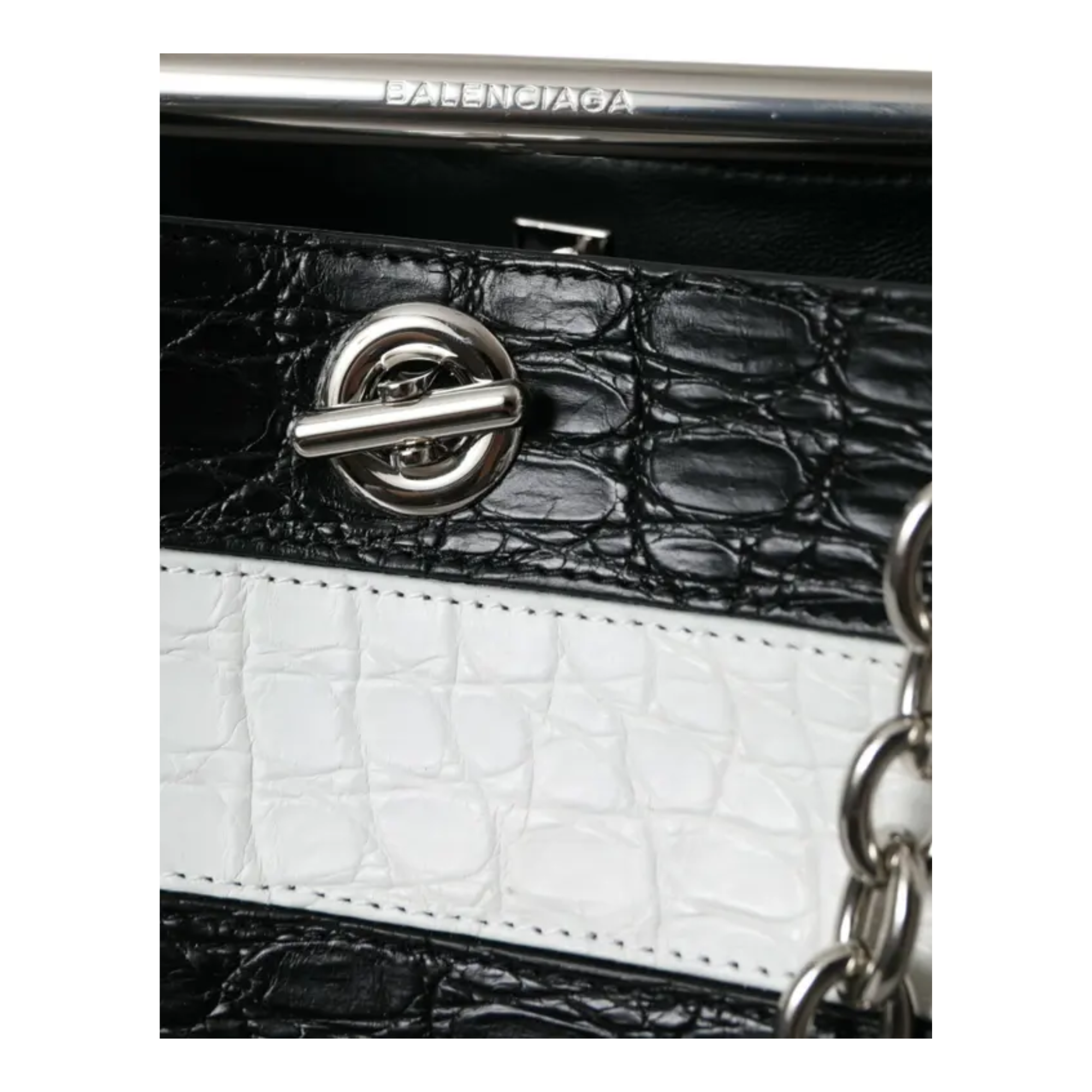 Balenciaga - Black White Striped Exotic Skin Leather Maxi Bucket Tote Bag