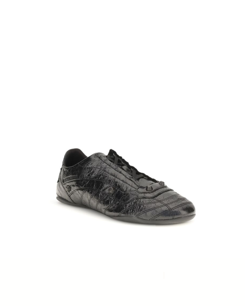 Balenciaga Distressed Leather City Sneakers in Black