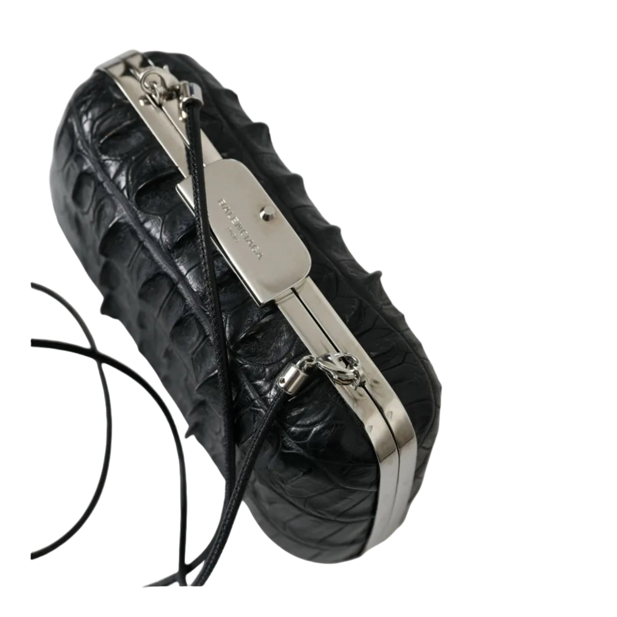 Balenciaga – Crocodile Skin Leather Evening Clutch Bag Black