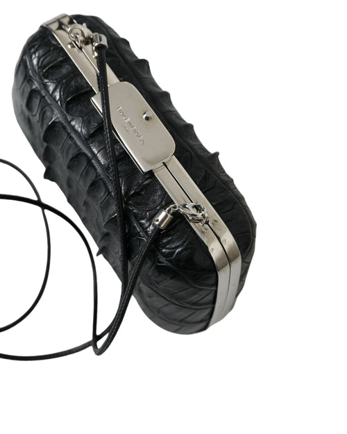 Balenciaga – Crocodile Skin Leather Evening Clutch Bag Black
