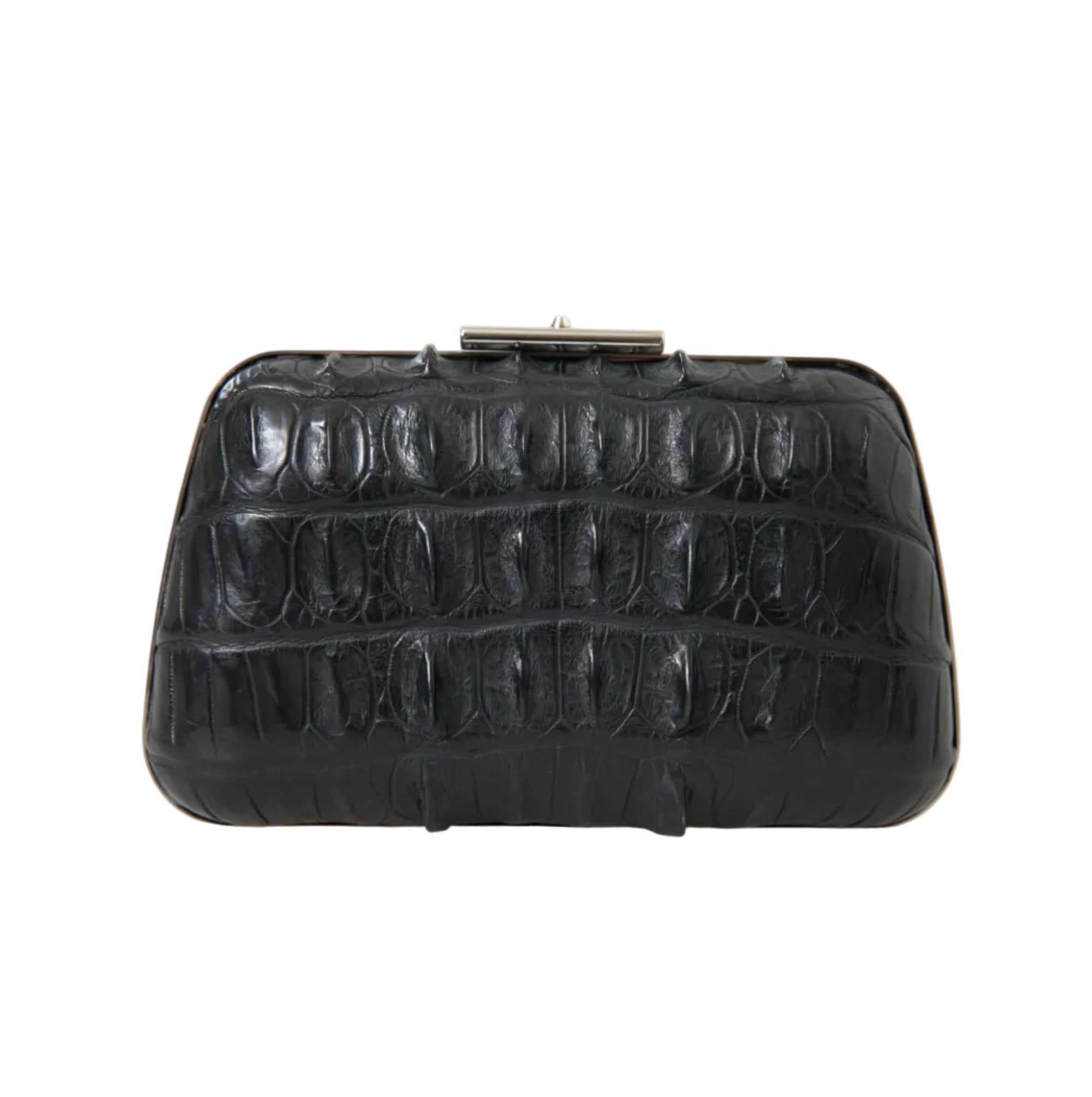Balenciaga – Crocodile Skin Leather Evening Clutch Bag Black