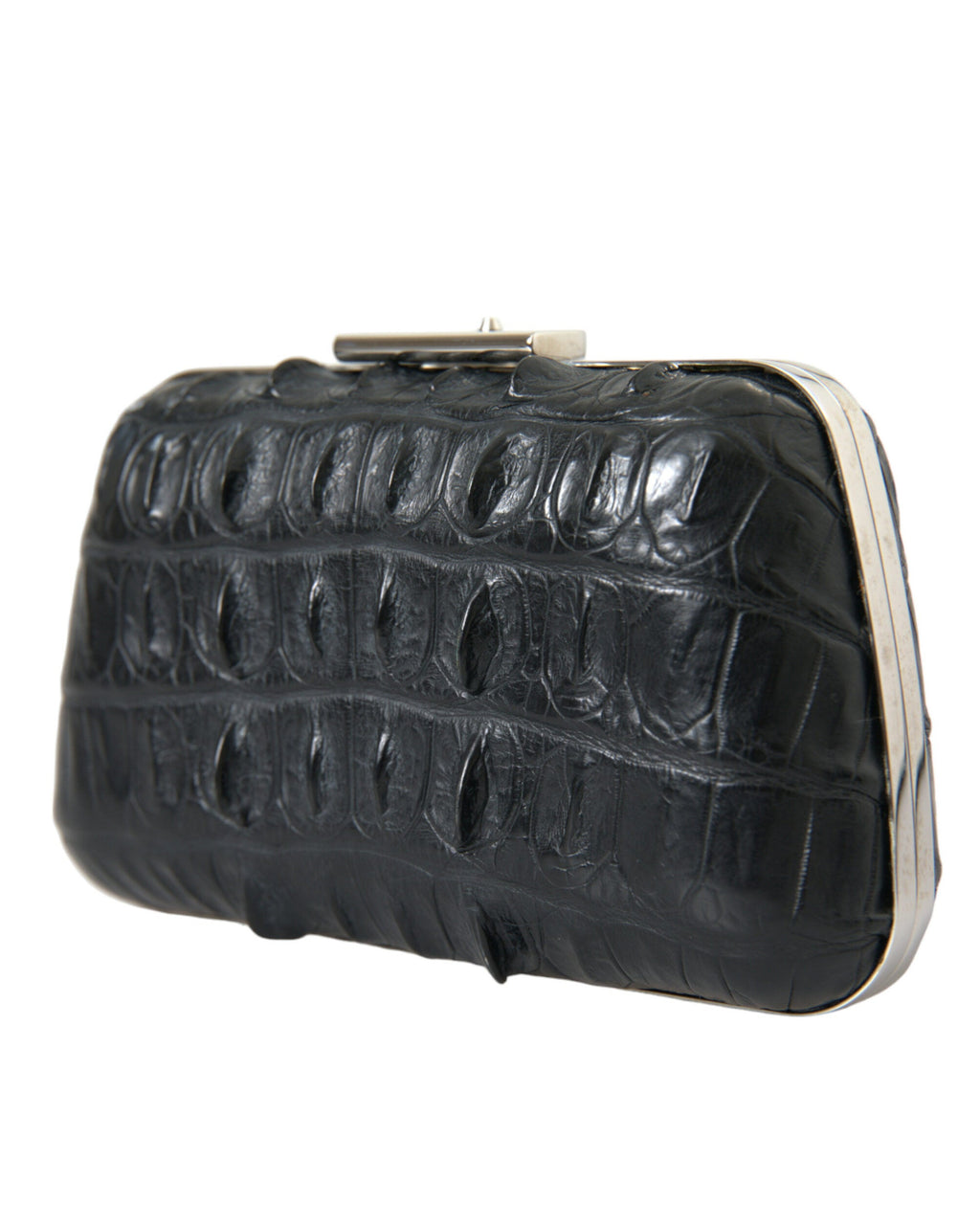 Balenciaga – Crocodile Skin Leather Evening Clutch Bag Black