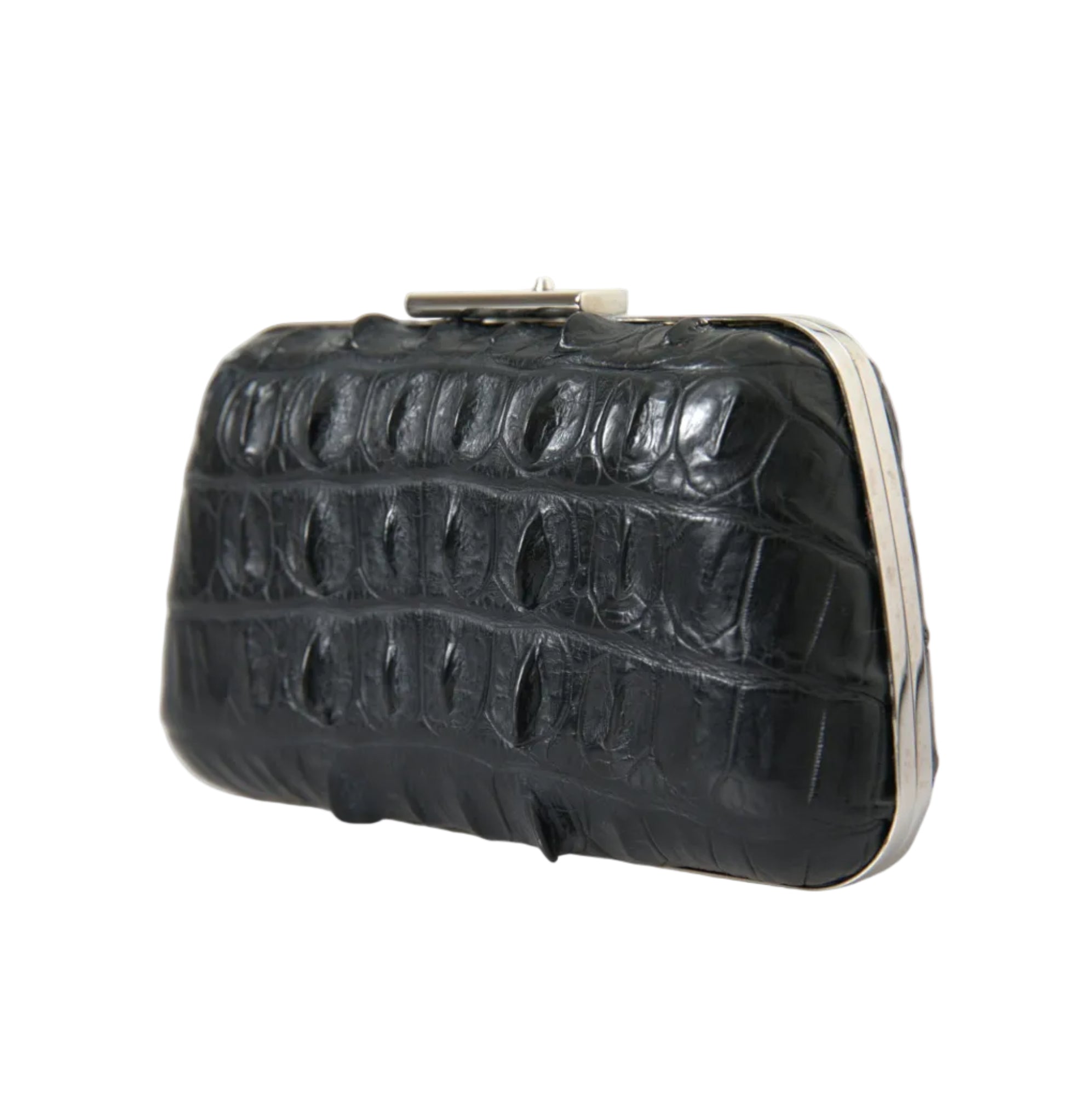 Balenciaga – Crocodile Skin Leather Evening Clutch Bag Black