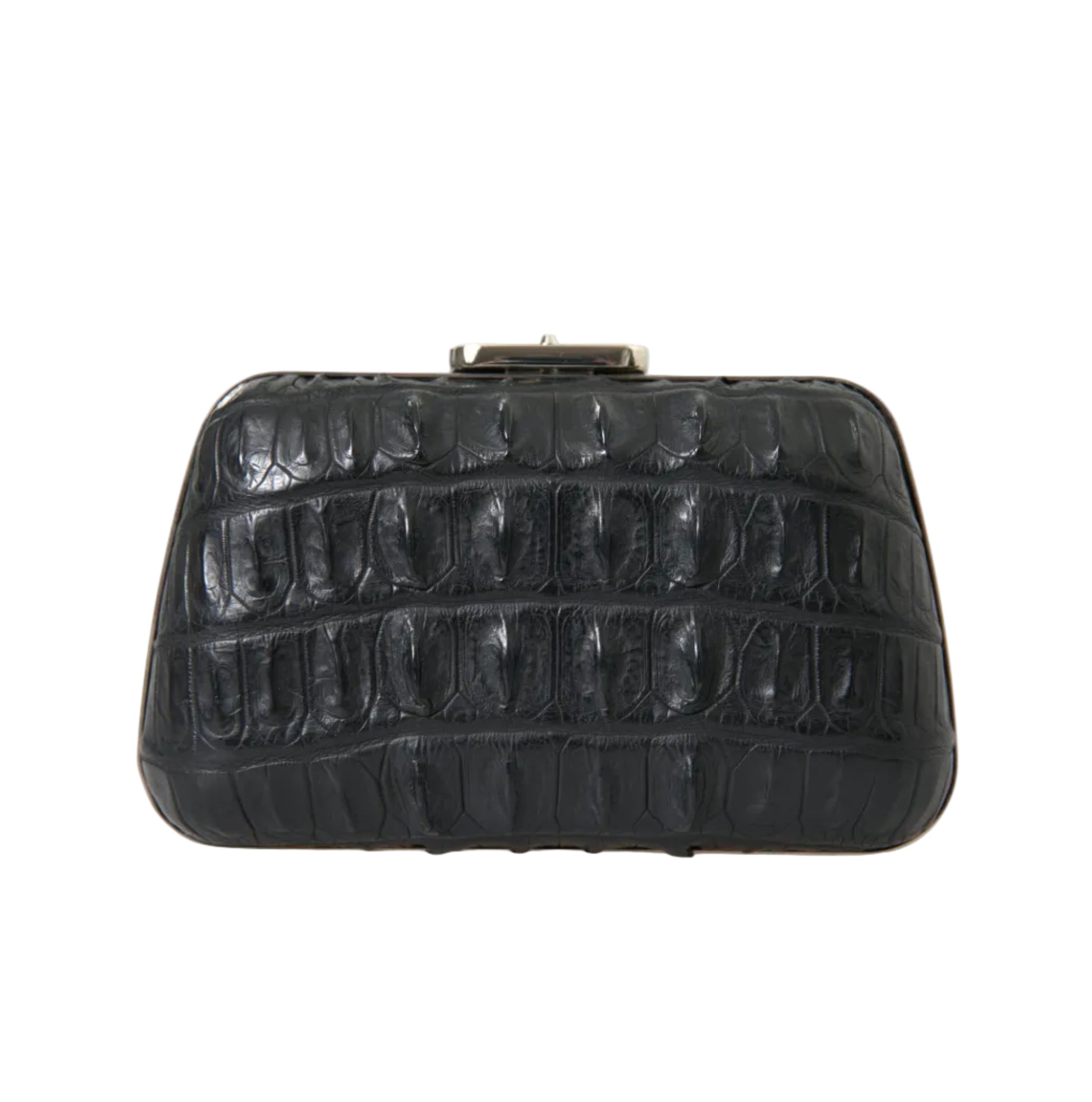 Balenciaga – Crocodile Skin Leather Evening Clutch Bag Black