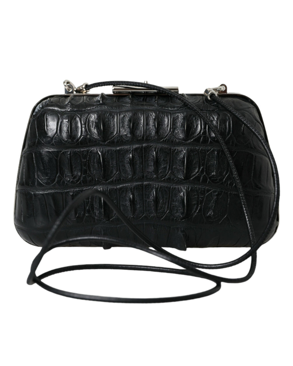 Balenciaga – Crocodile Skin Leather Evening Clutch Bag Black