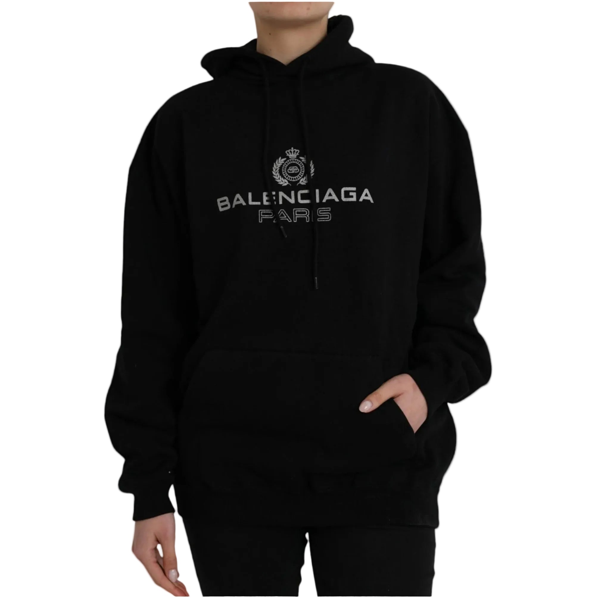 Balenciaga – Hoodie Oversize Nera “Balenciaga Paris” con Logo Ricamato