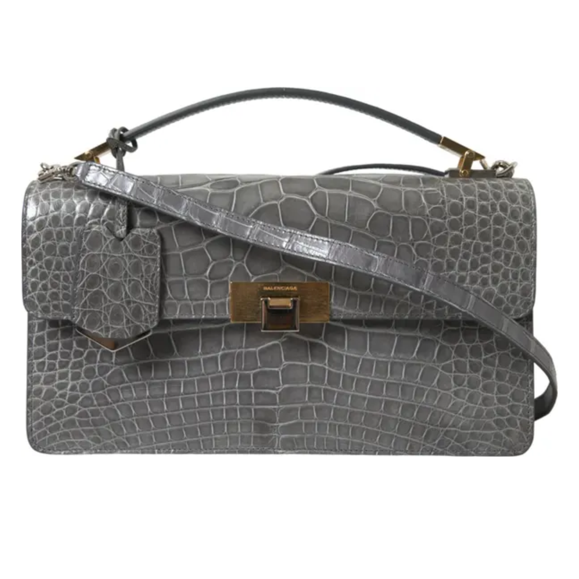 Balenciaga - Black White Striped Exotic Skin Leather Maxi Bucket Tote Bag