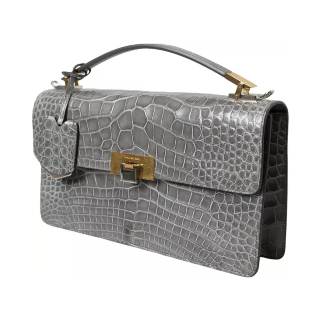 Balenciaga - Black White Striped Exotic Skin Leather Maxi Bucket Tote Bag