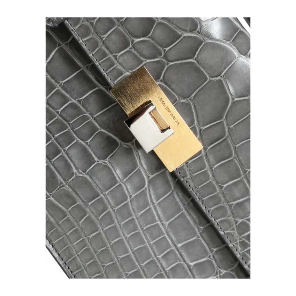 Balenciaga - Black White Striped Exotic Skin Leather Maxi Bucket Tote Bag