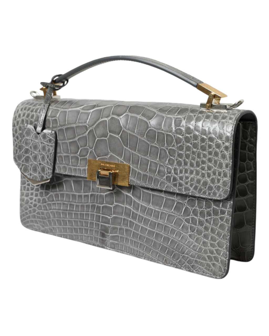 Balenciaga – Le Dix Pochette Alligator Leather Medium Shoulder Bag Grey