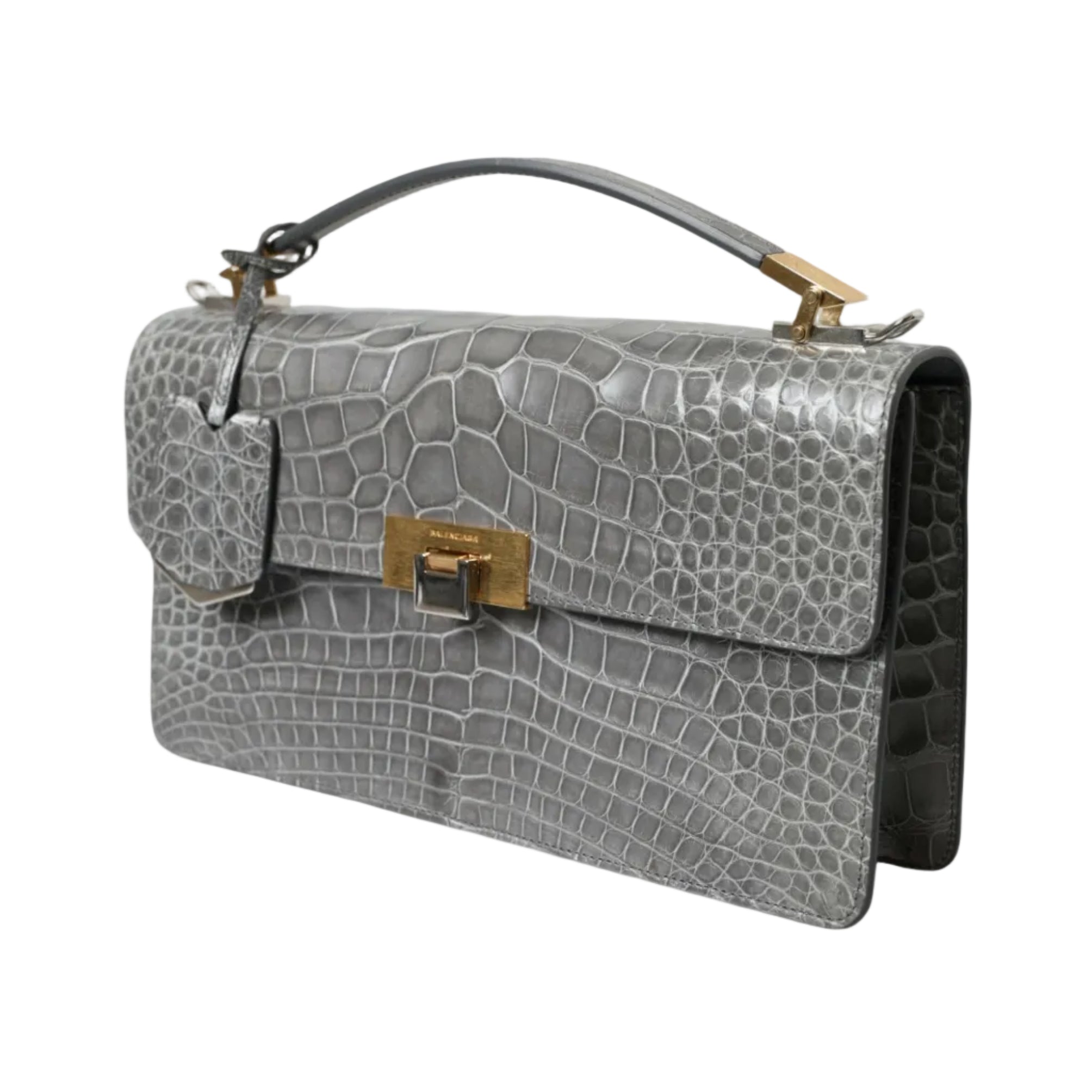 Balenciaga – Le Dix Pochette Alligator Leather Medium Shoulder Bag Grey