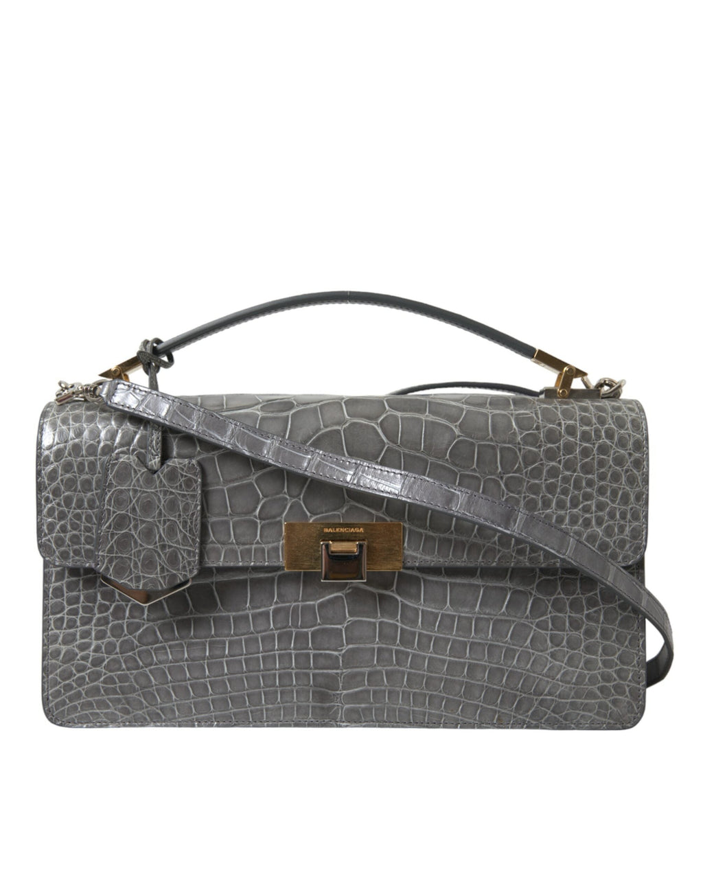 Balenciaga – Le Dix Pochette Alligator Leather Medium Shoulder Bag Grey