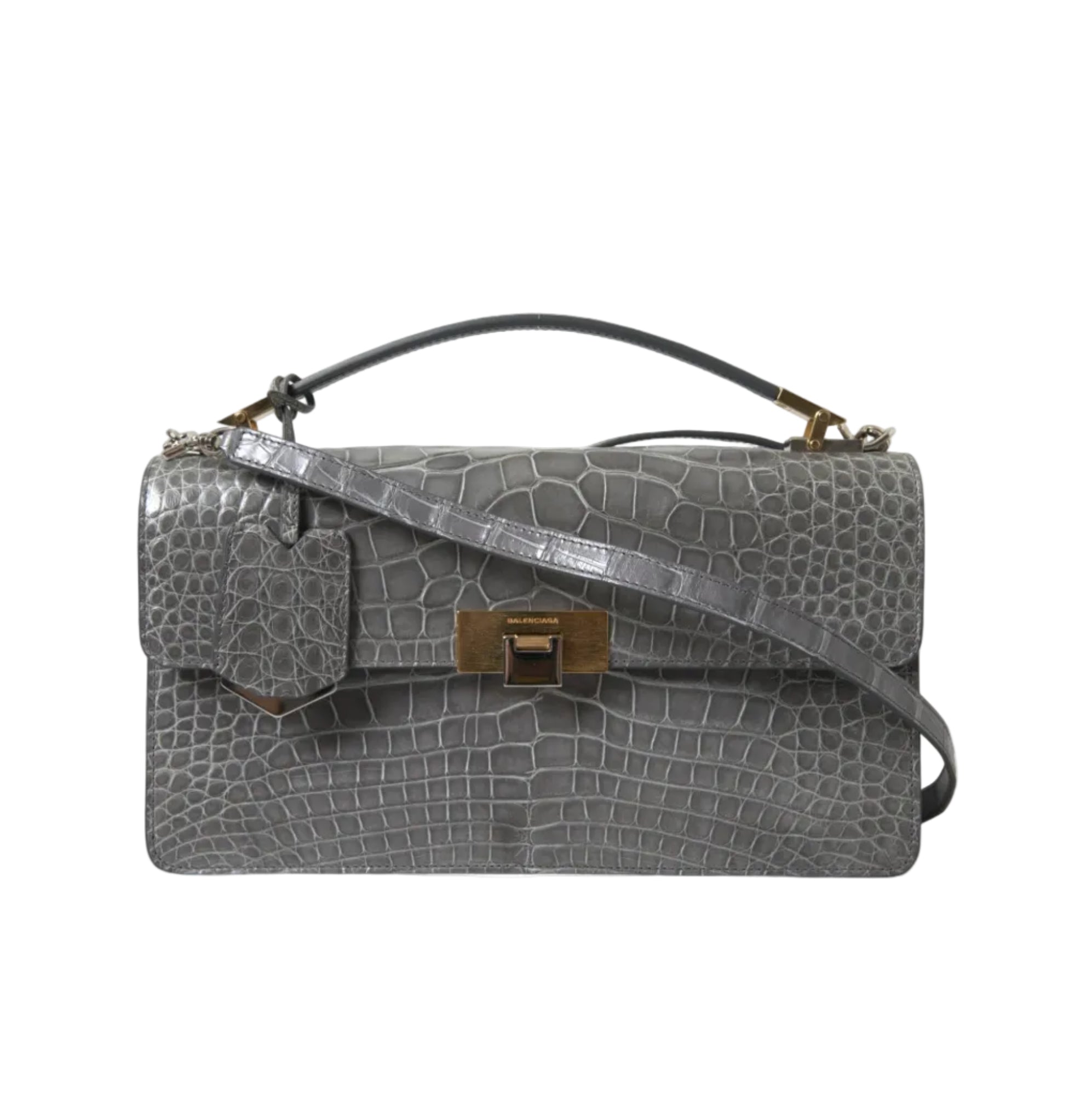 Balenciaga – Le Dix Pochette Alligator Leather Medium Shoulder Bag Grey