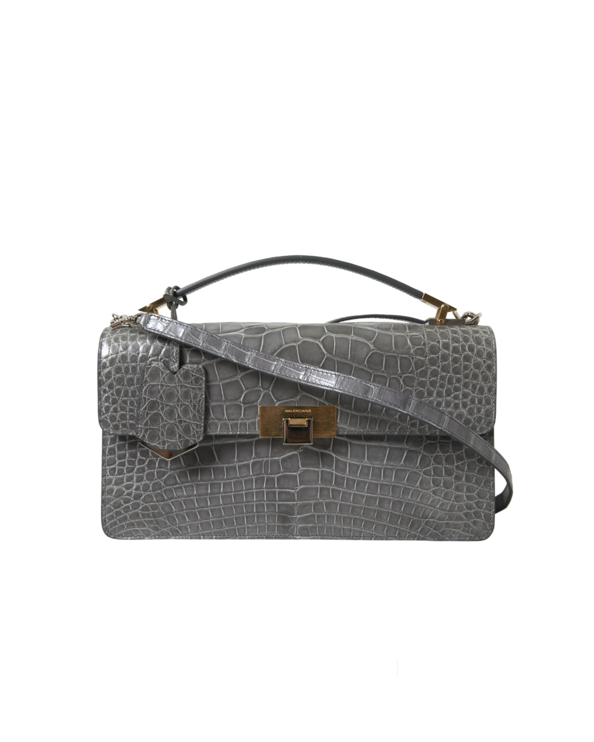 Balenciaga – Le Dix Pochette Alligator Leather Medium Shoulder Bag Grey
