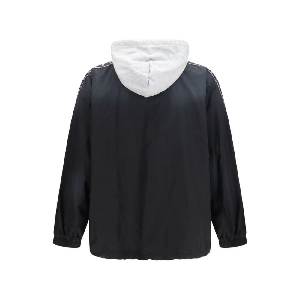 Balenciaga – Oversized Hooded Bomber Jacket in Nylon Nero con Bande Logo