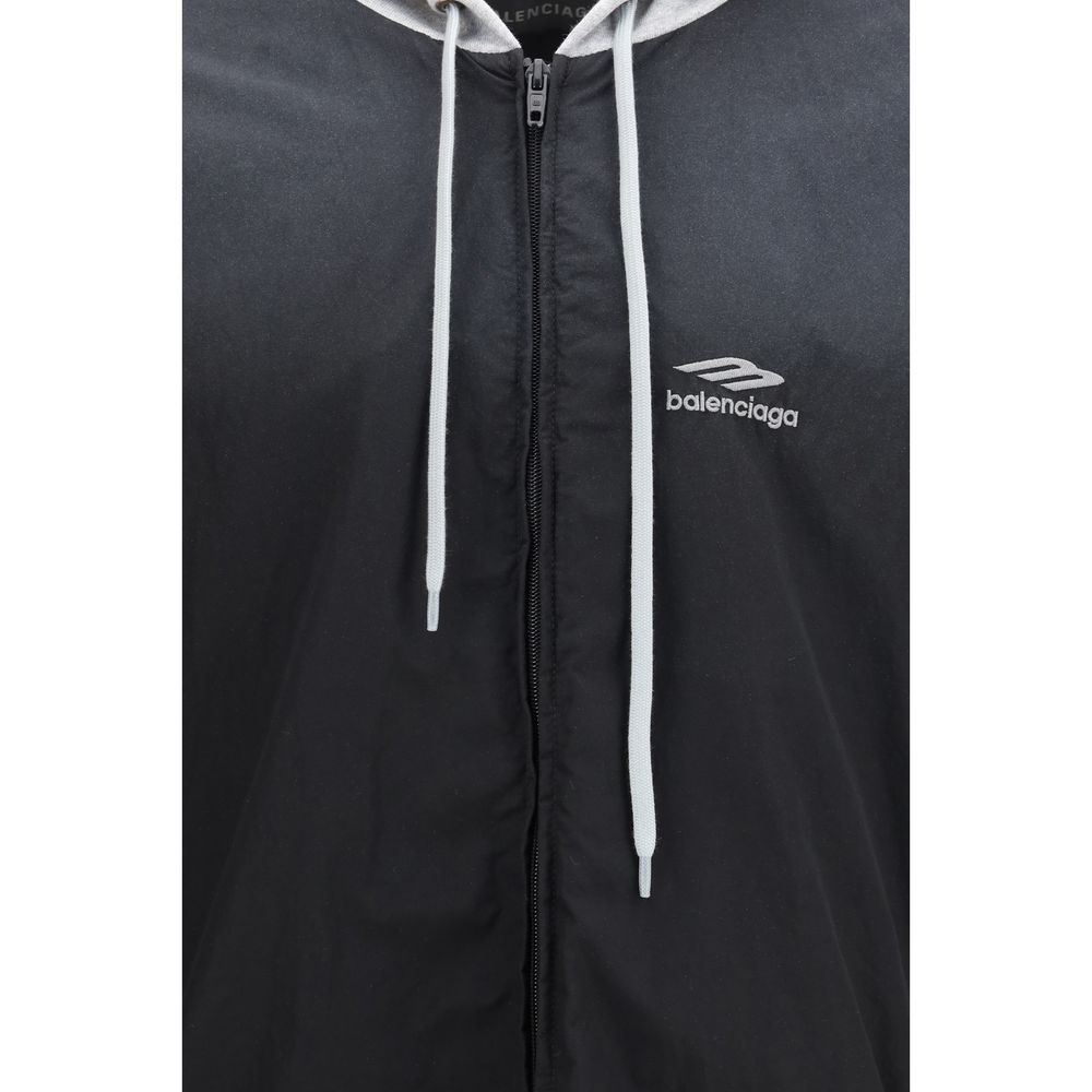Balenciaga – Oversized Hooded Bomber Jacket in Nylon Nero con Bande Logo