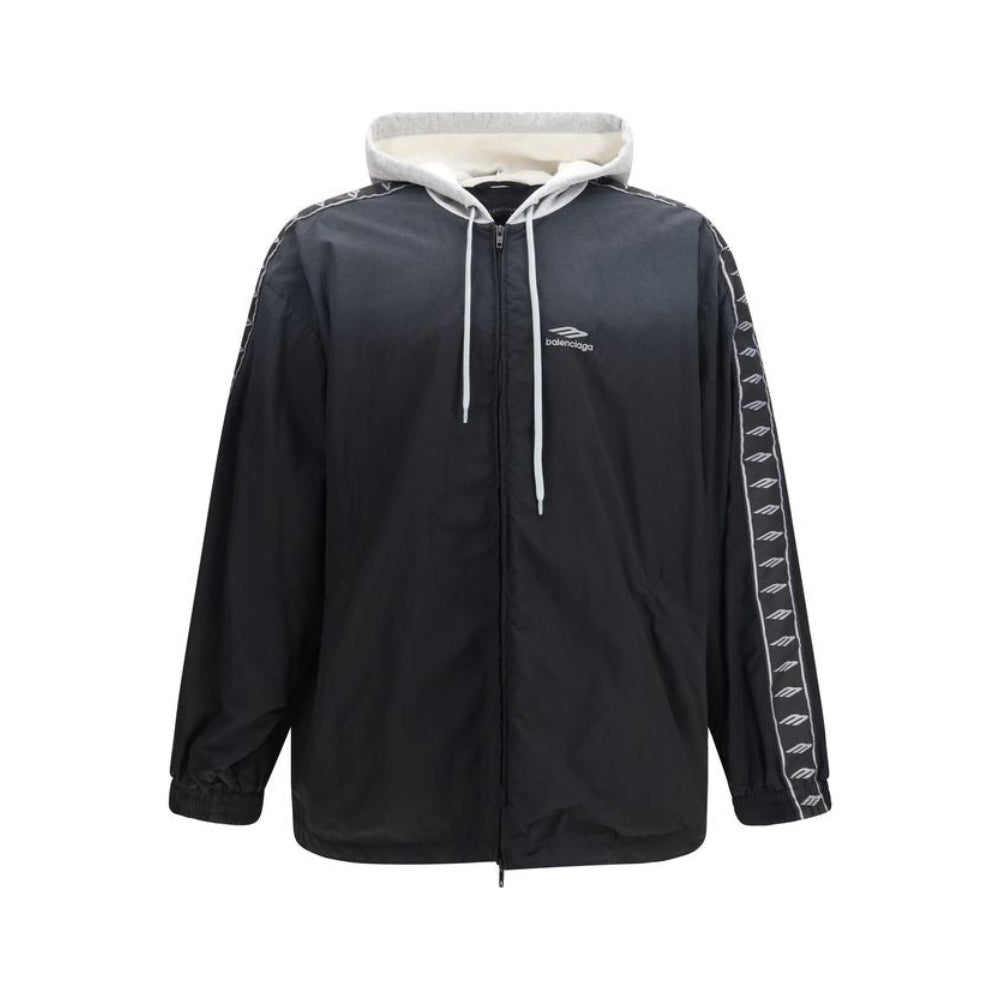 Balenciaga – Oversized Hooded Bomber Jacket in Nylon Nero con Bande Logo