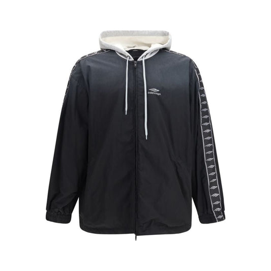 Balenciaga – Oversized Hooded Bomber Jacket in Nylon Nero con Bande Logo