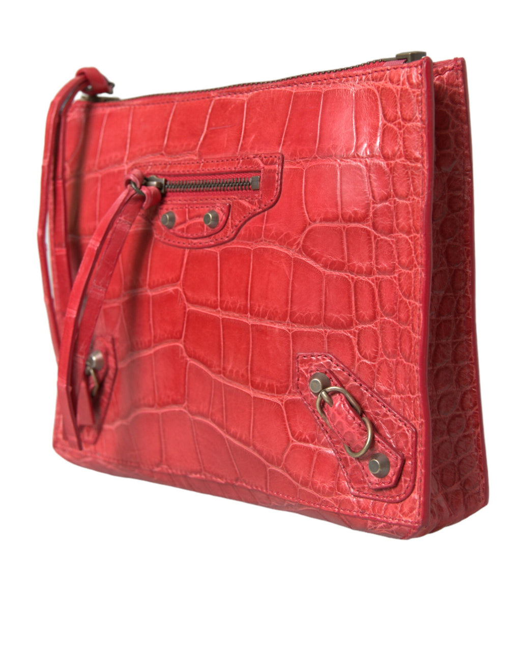 Balenciaga – Paper Postcard Exotic Alligator Leather Pouch Clutch Red