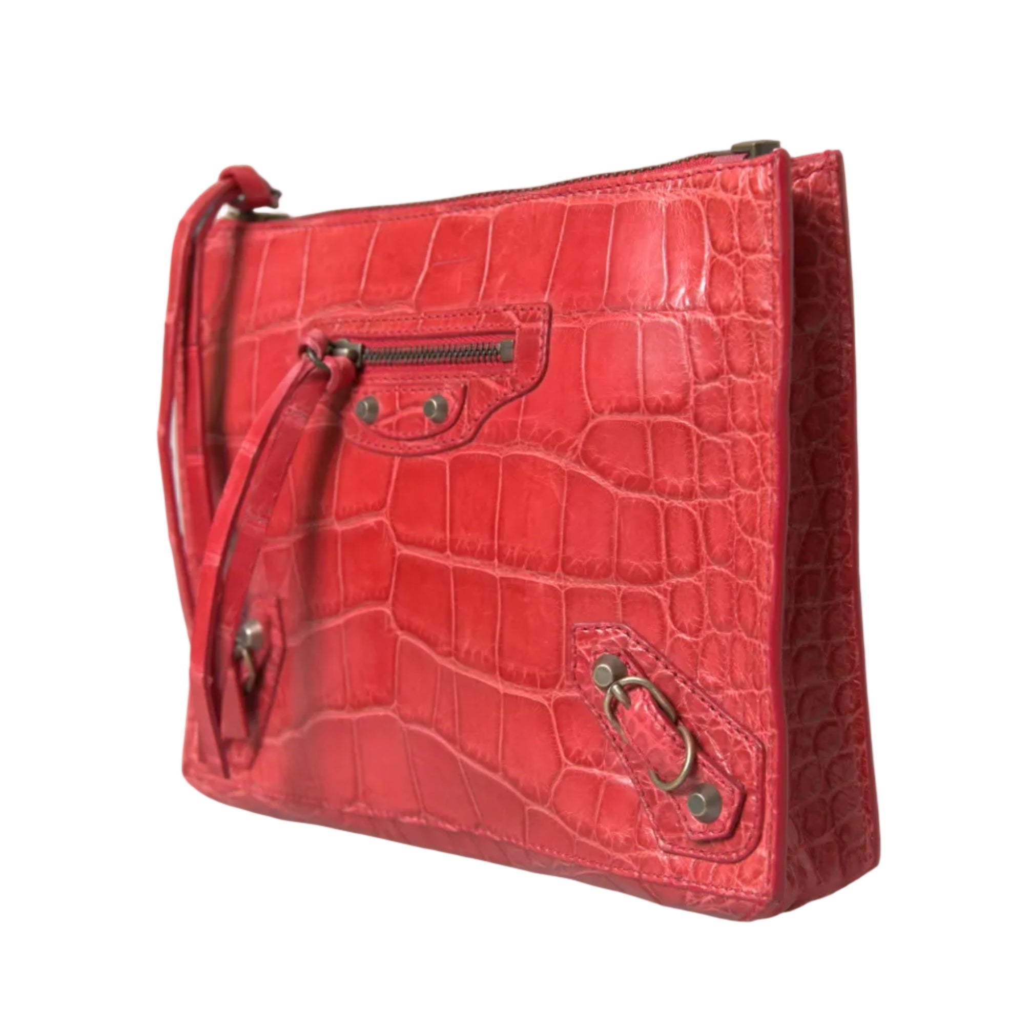 Balenciaga – Paper Postcard Exotic Alligator Leather Pouch Clutch Red