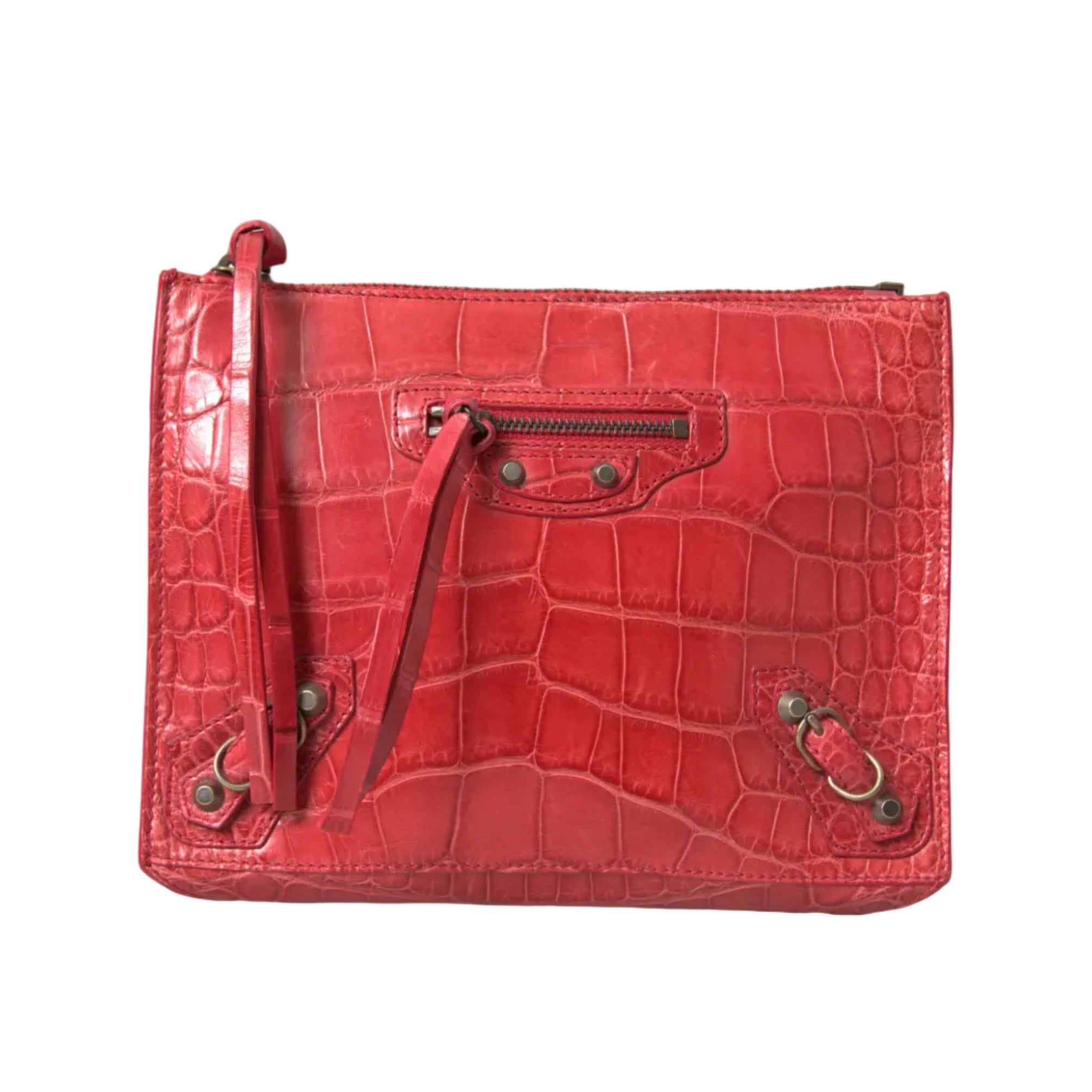 Balenciaga – Paper Postcard Exotic Alligator Leather Pouch Clutch Red