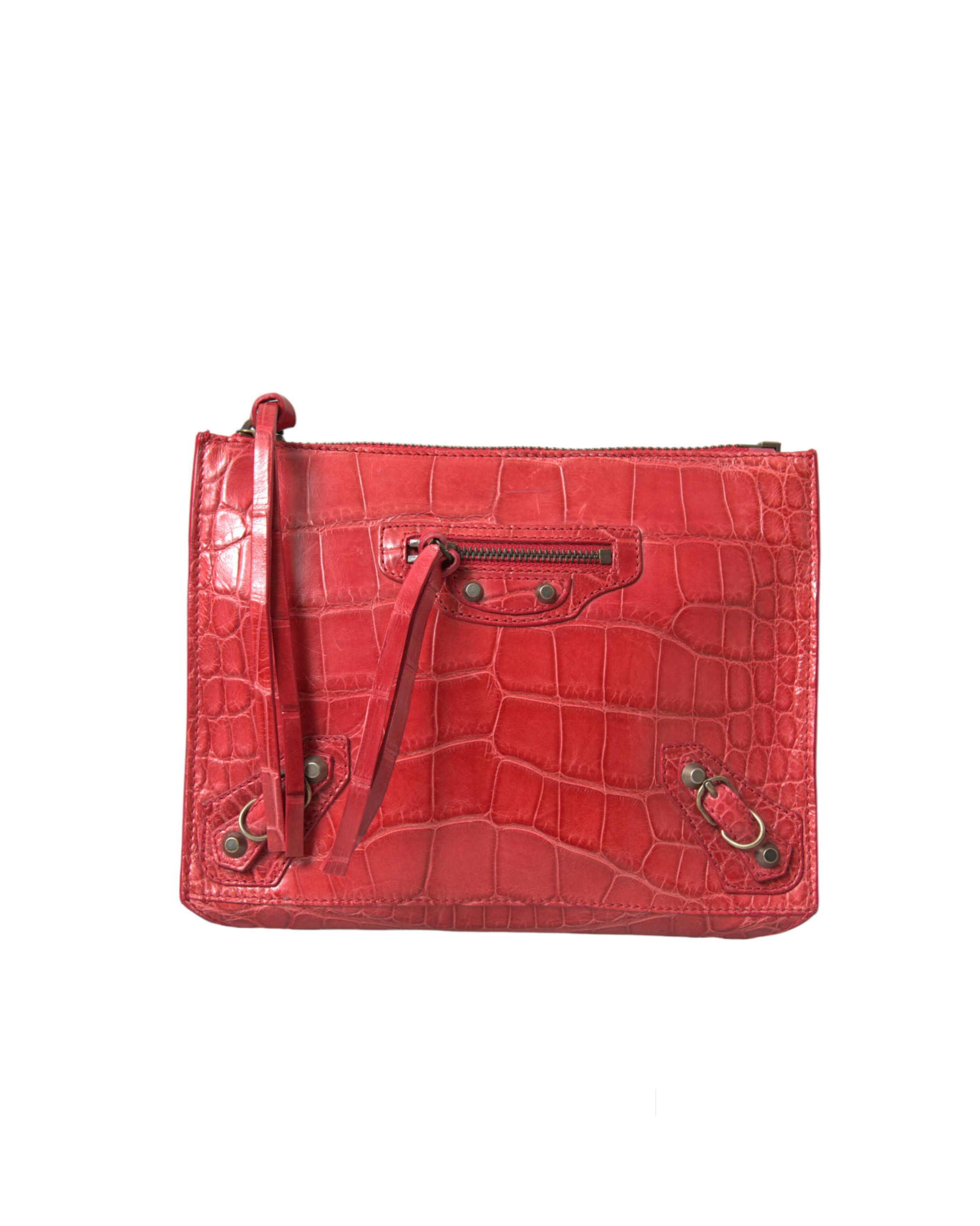 Balenciaga – Paper Postcard Exotic Alligator Leather Pouch Clutch Red